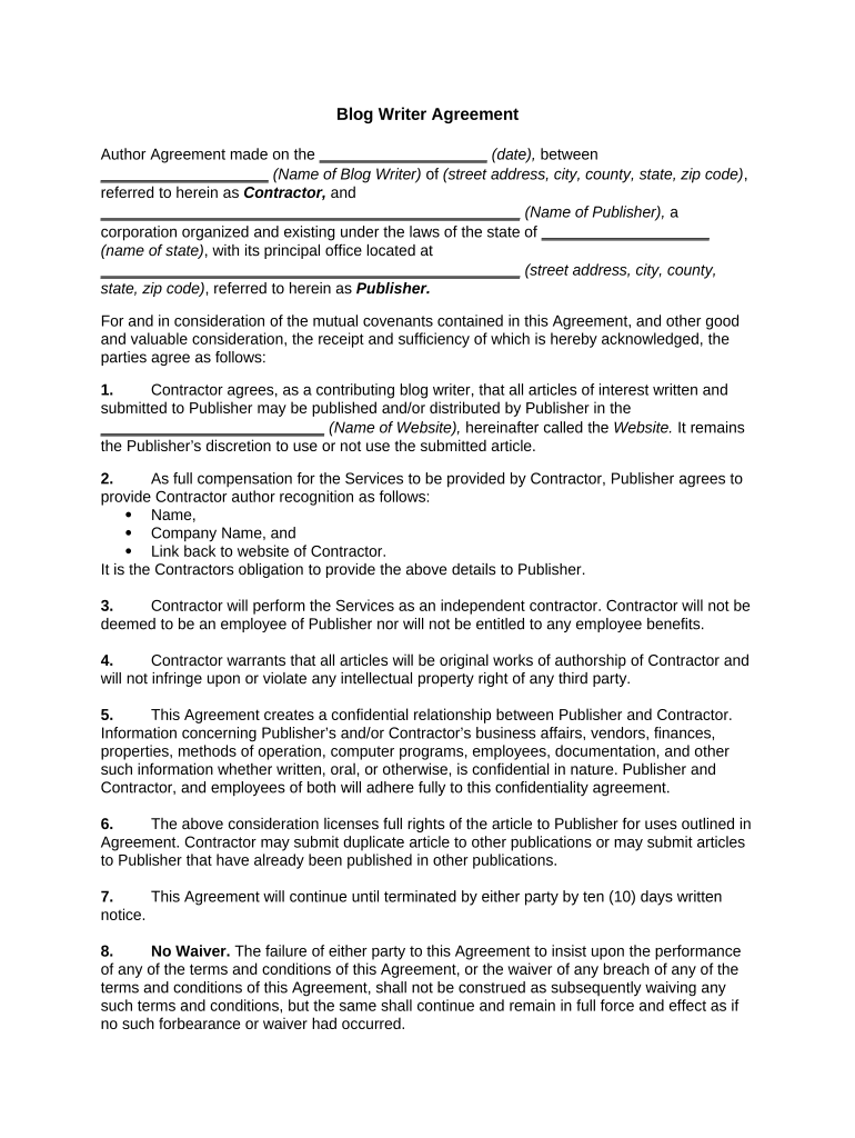 Blogger contract template: Fill out &amp; sign online | DocHub