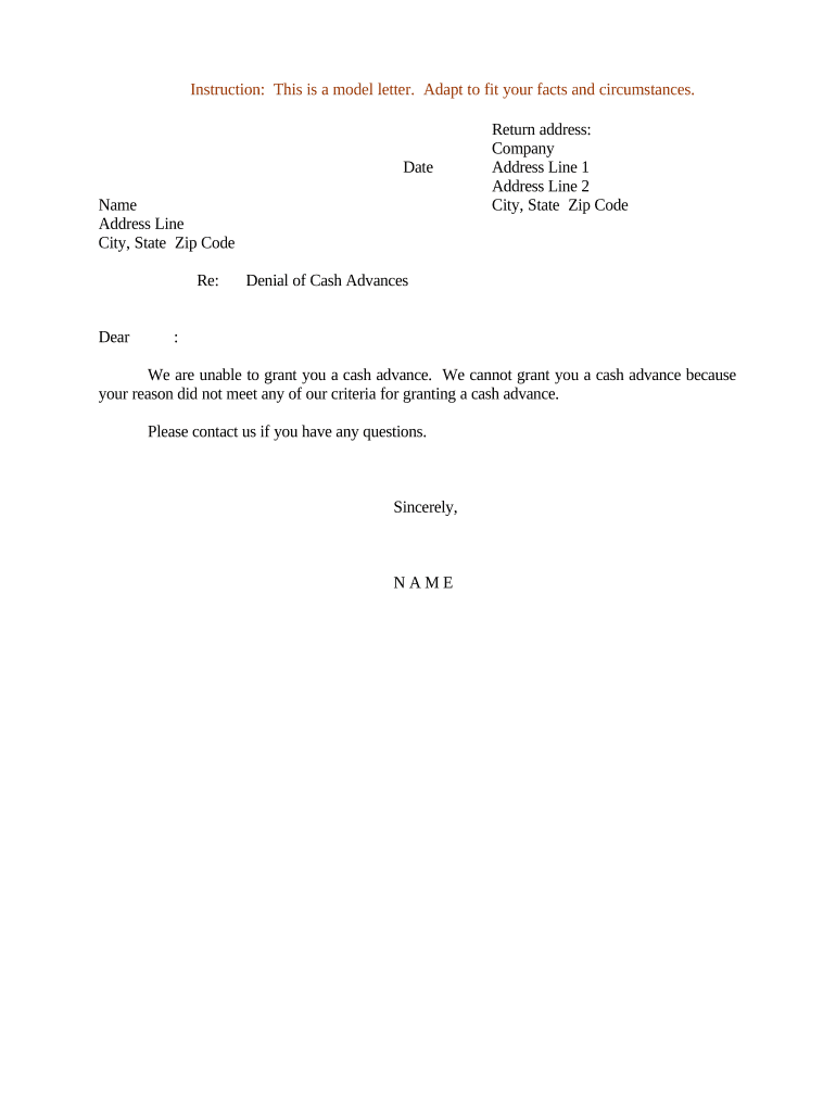 cash advance letter Preview on Page 1