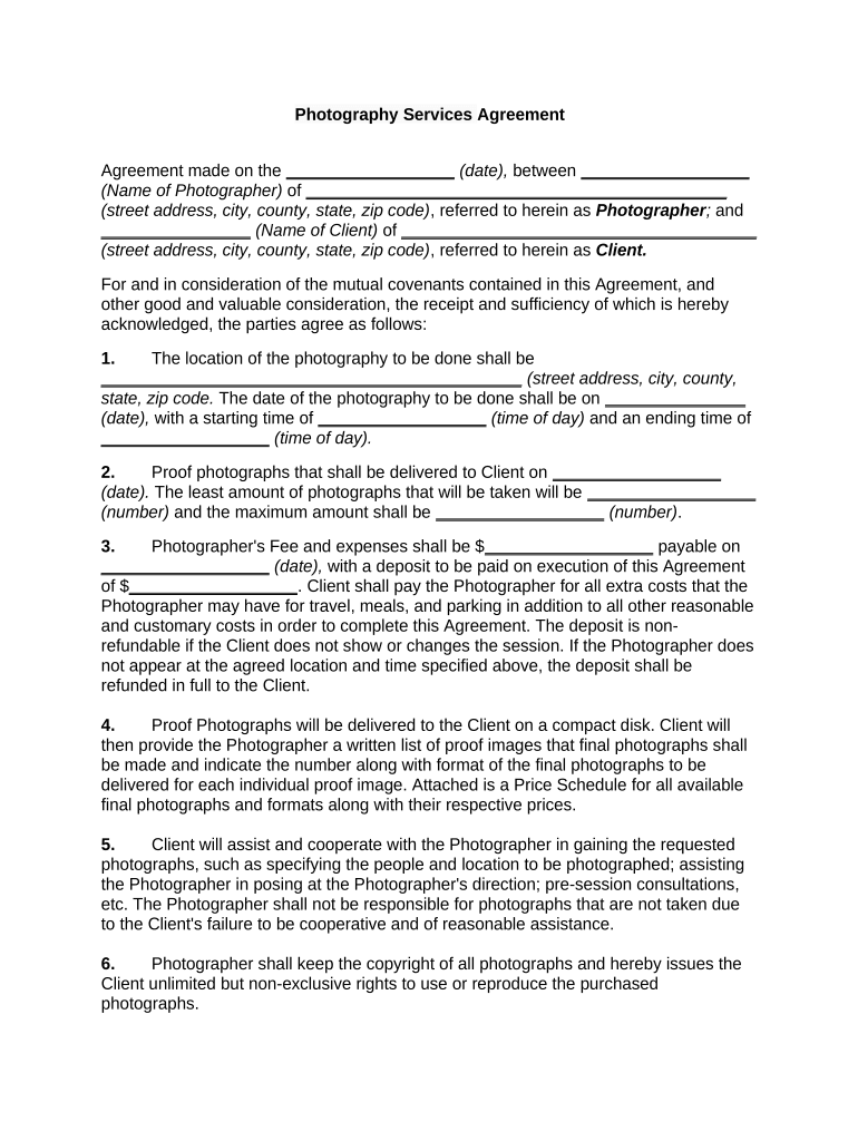 Photography Agreement Doc Template PdfFiller