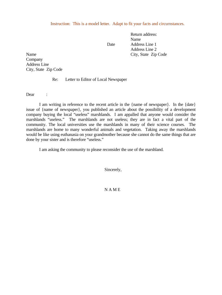 Sample Letter For Letter To The Editor Doc Template PdfFiller