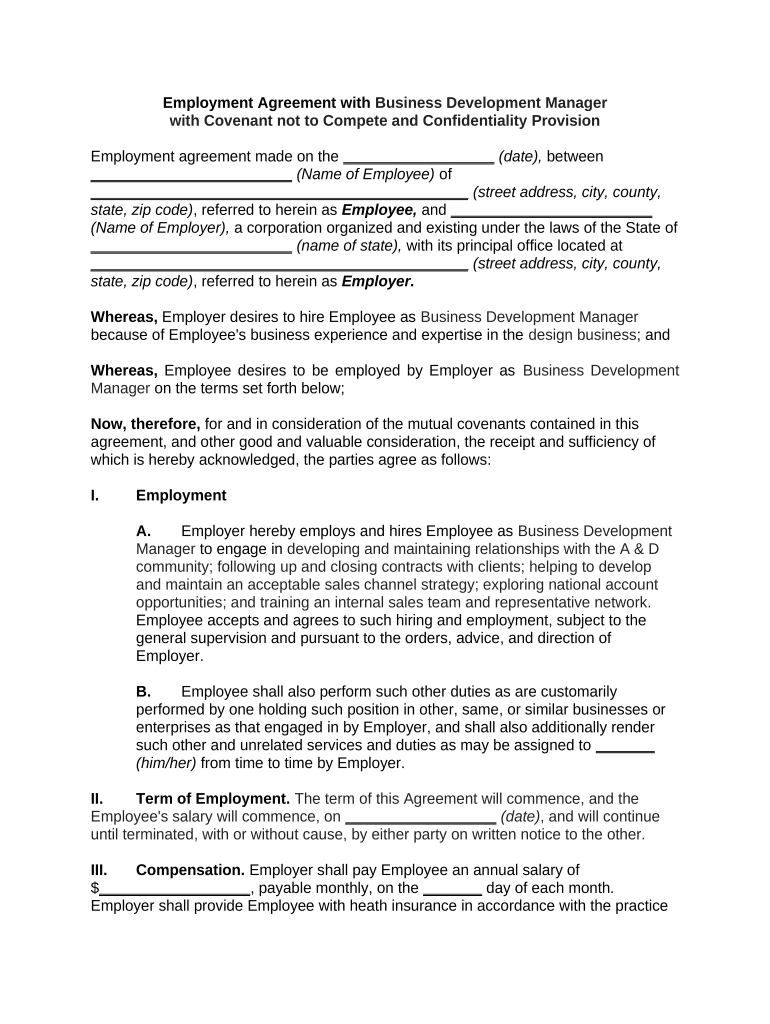 employment agreement manager Preview on Page 1.