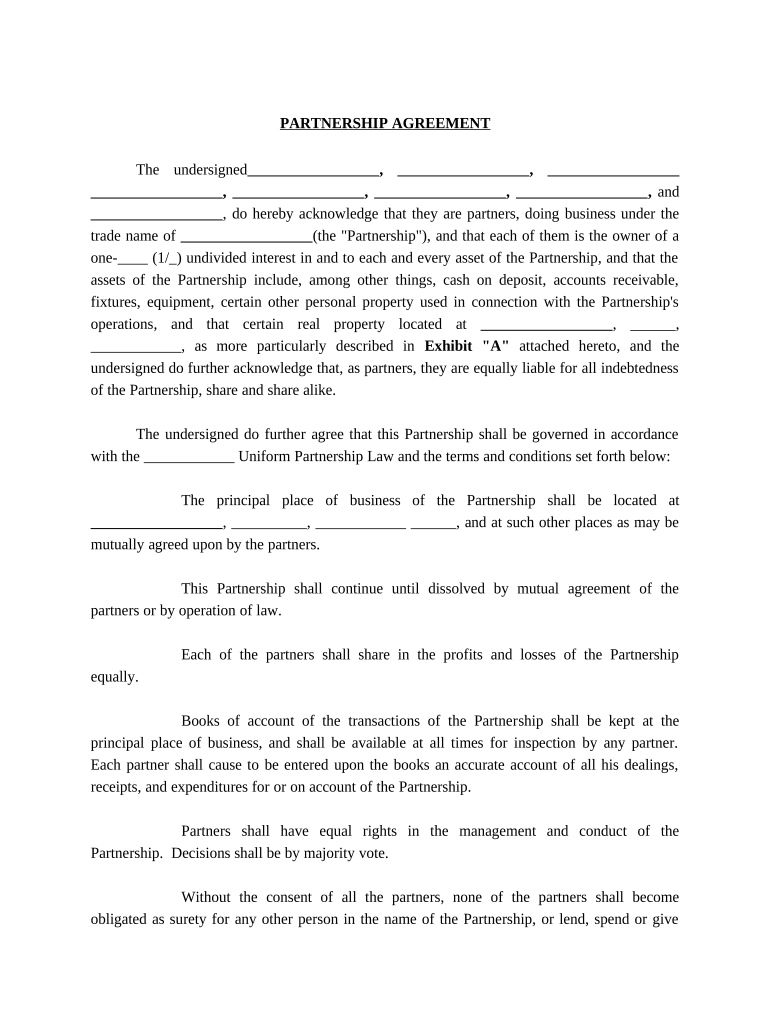 partnership agreement form template Preview on Page 1