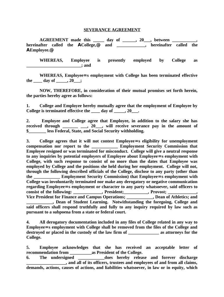Severance Doc Template PdfFiller