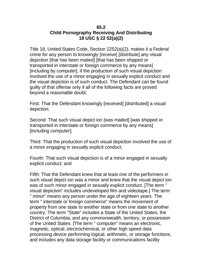 Jury Instruction - Child Pornography Receiving And Distributing Preview on Page 1