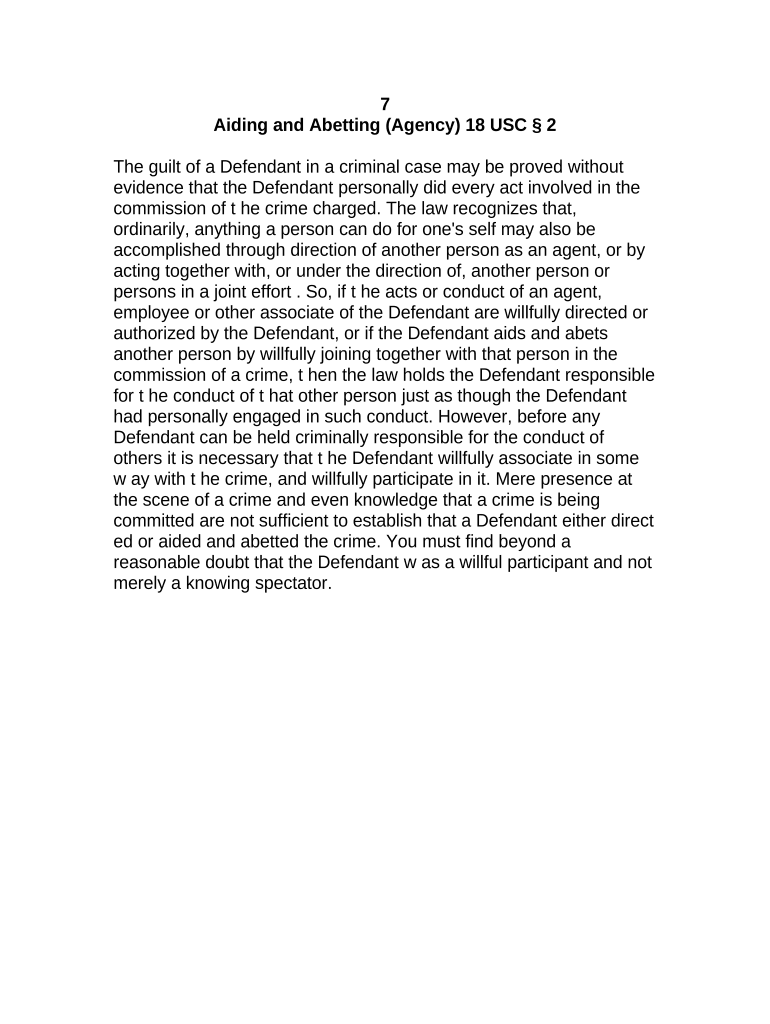 Jury Instruction - Aiding And Abetting - Agency - 1 8 USC Sect. 2 Preview on Page 1.