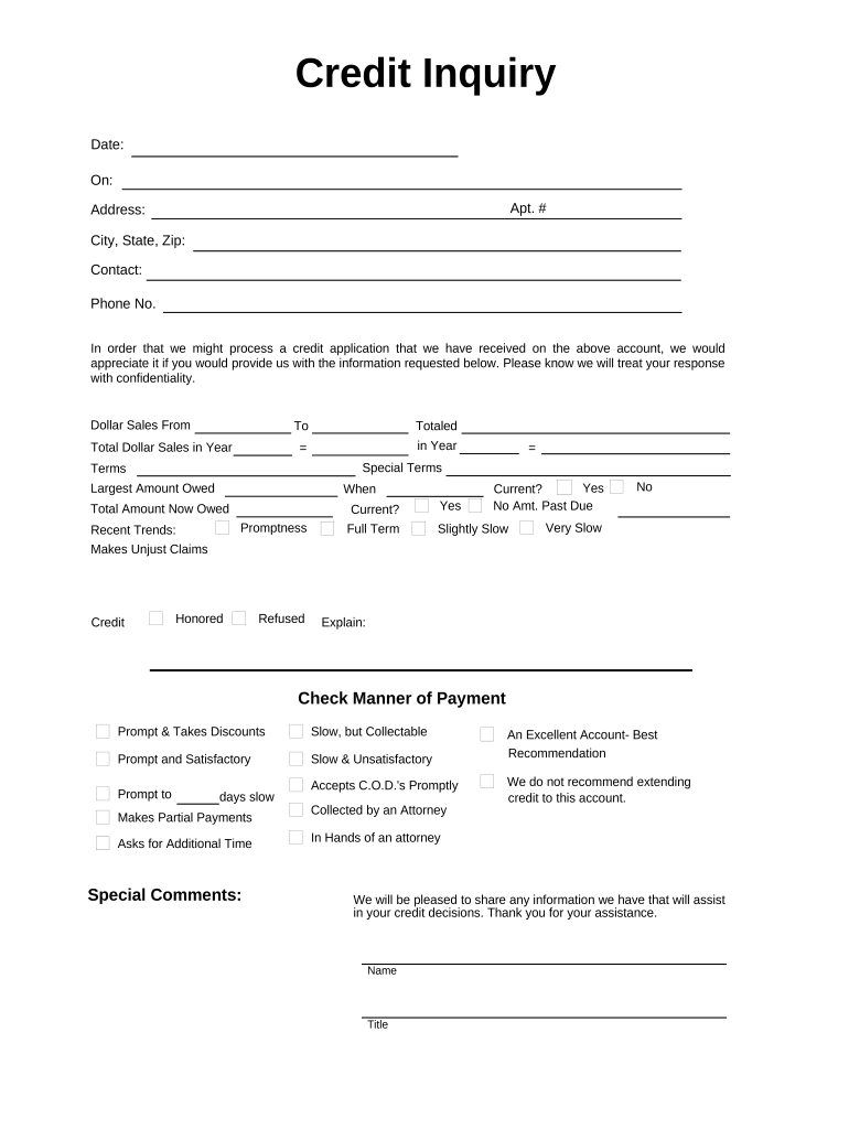 credit inquiry form Preview on Page 1