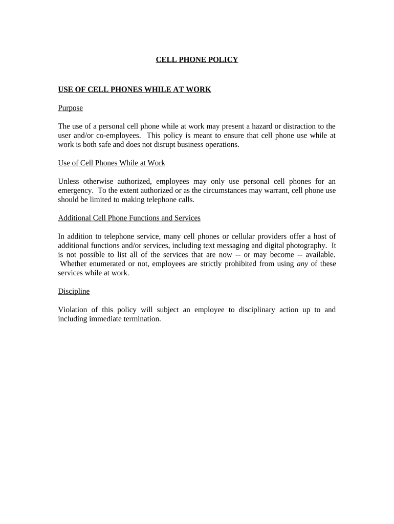 Cell Phone Policy For Employees Doc Template PdfFiller