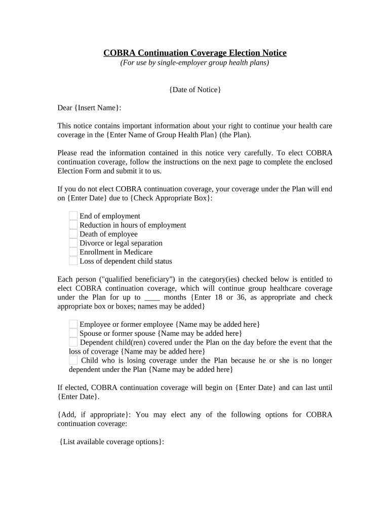 Cobra Notice Doc Template PdfFiller