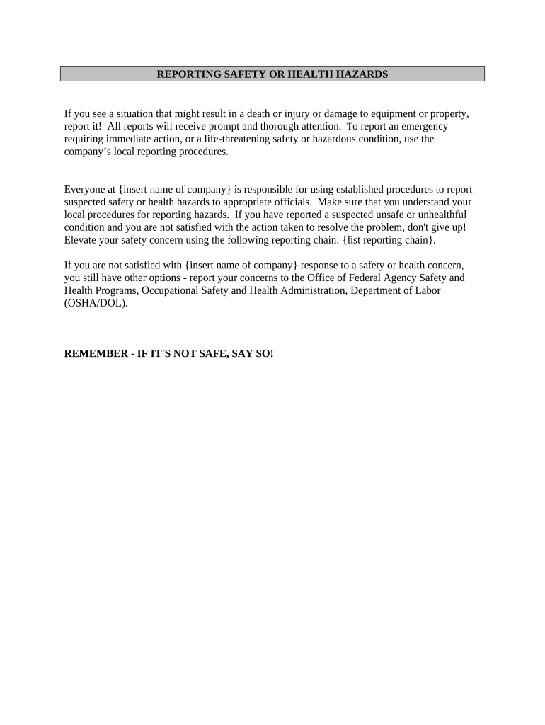 safety hazards notice Preview on Page 1