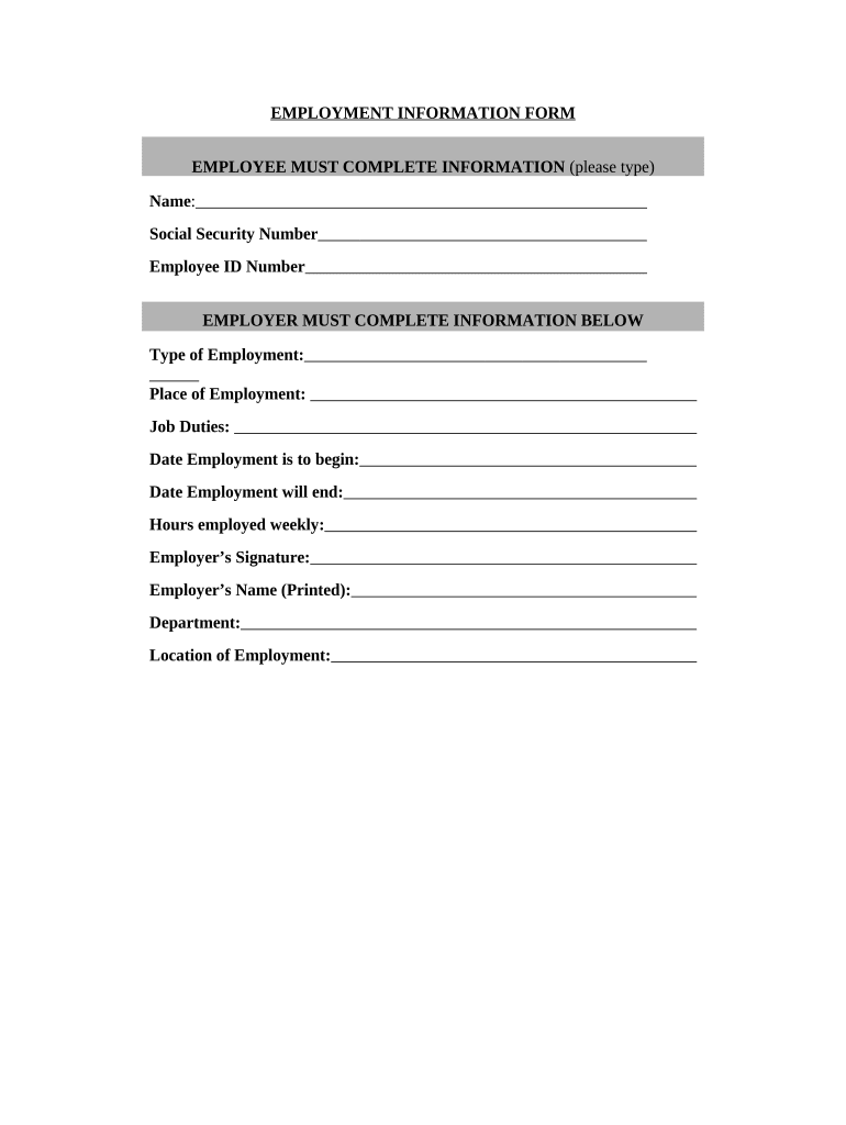 employment information form Preview on Page 1