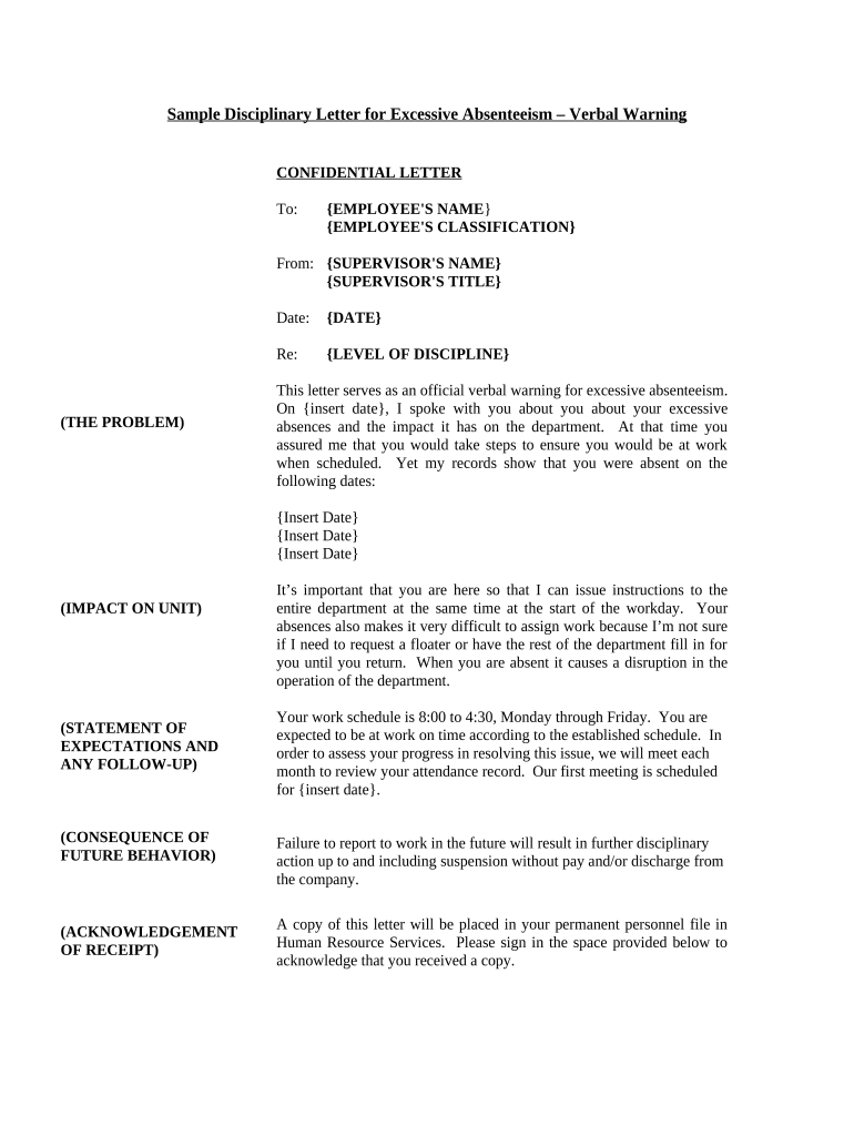 Excessive Absenteeism Warning Letter Fill Out Sign Online DocHub