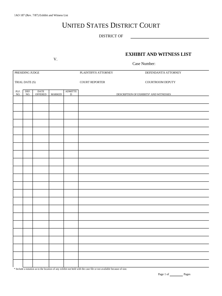Exhibit List Sample Doc Template PdfFiller