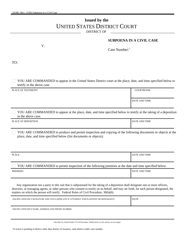 Subpoena Civil Case Doc Template PdfFiller