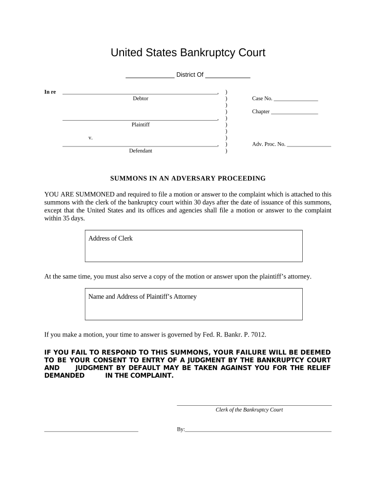 summons adversary proceeding Preview on Page 1