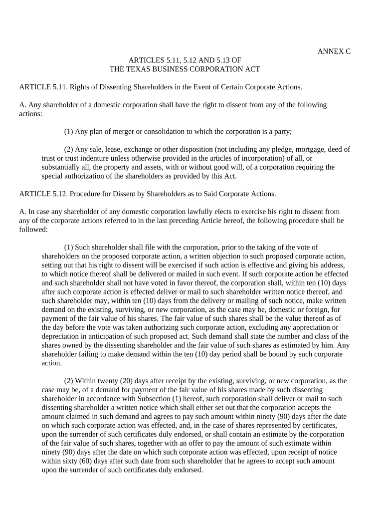 Texas business corporation act Fill out & sign online DocHub