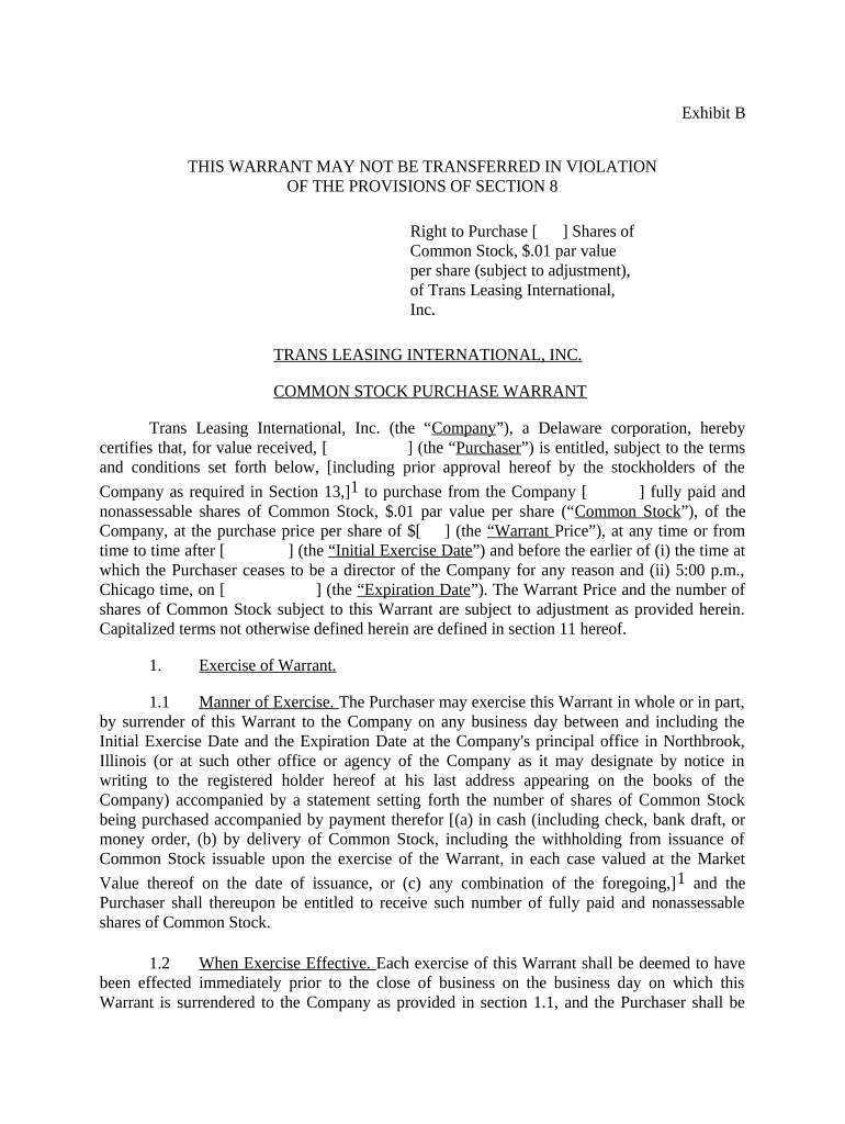 Common Stock Purchase Warrant Fill out & sign online DocHub