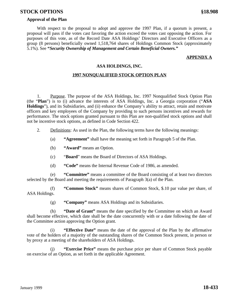 Nonqualified Stock Option Plan of ASA Holdings, Inc. Fill out & sign
