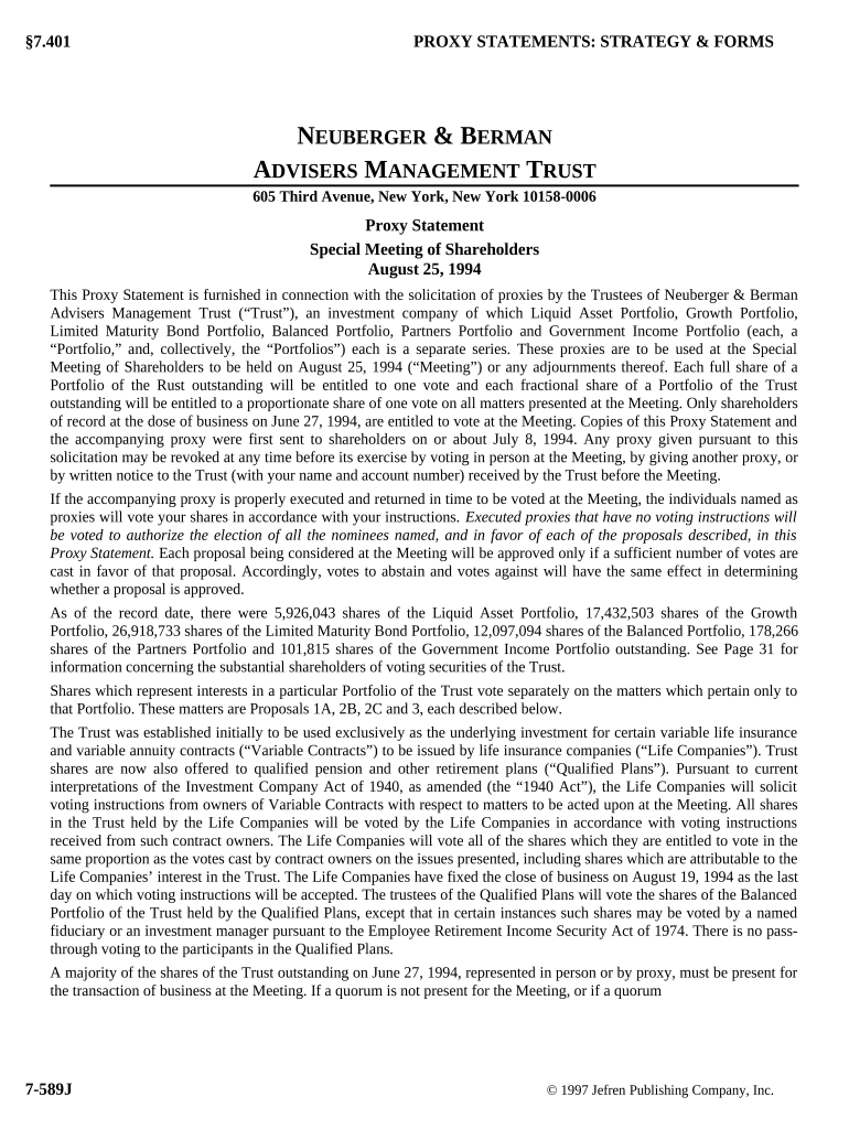 Proxy Statement Neuberger and Berman with exhibits Fill out & sign