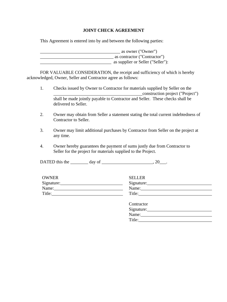 joint check agreement Doc Template pdfFiller