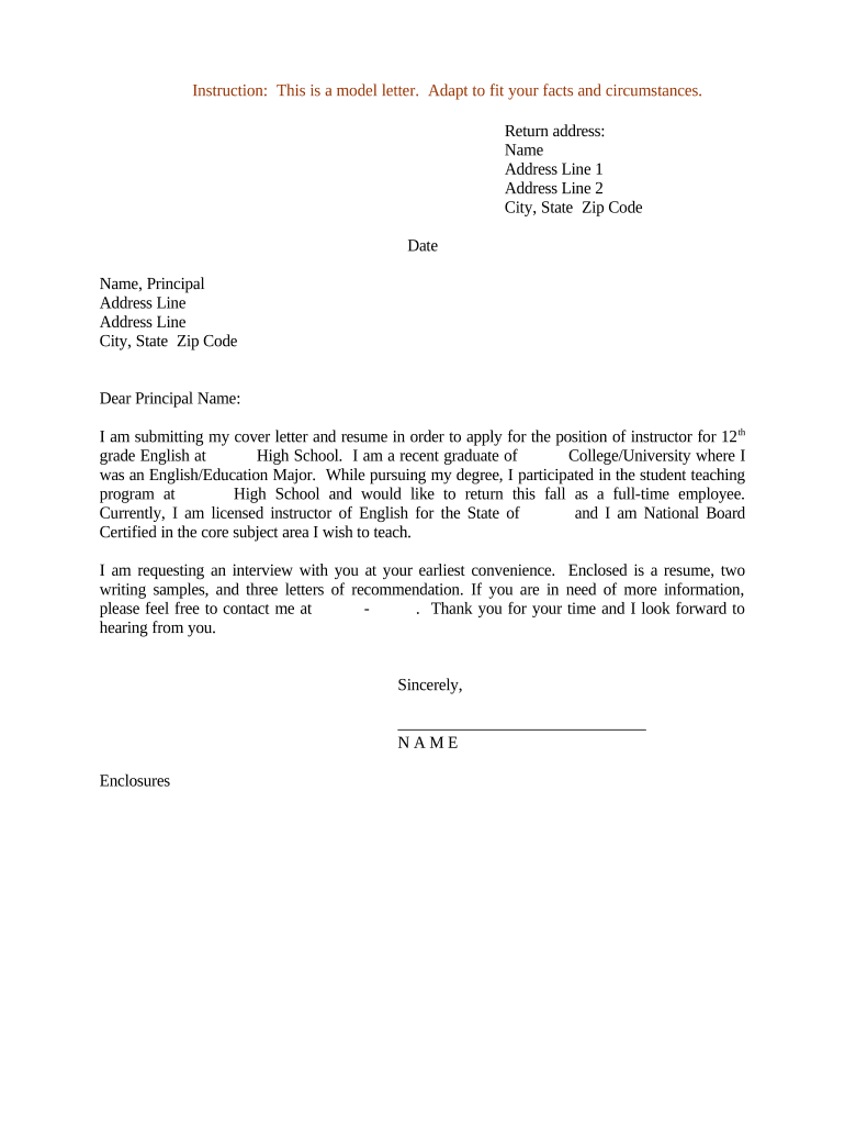 cover letter english teacher Preview on Page 1