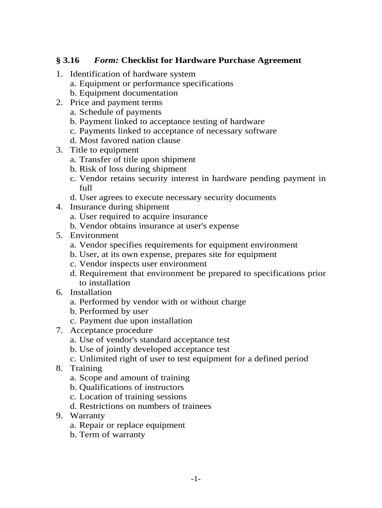 Checklist for Hardware Purchase Agreement Fill out & sign online DocHub