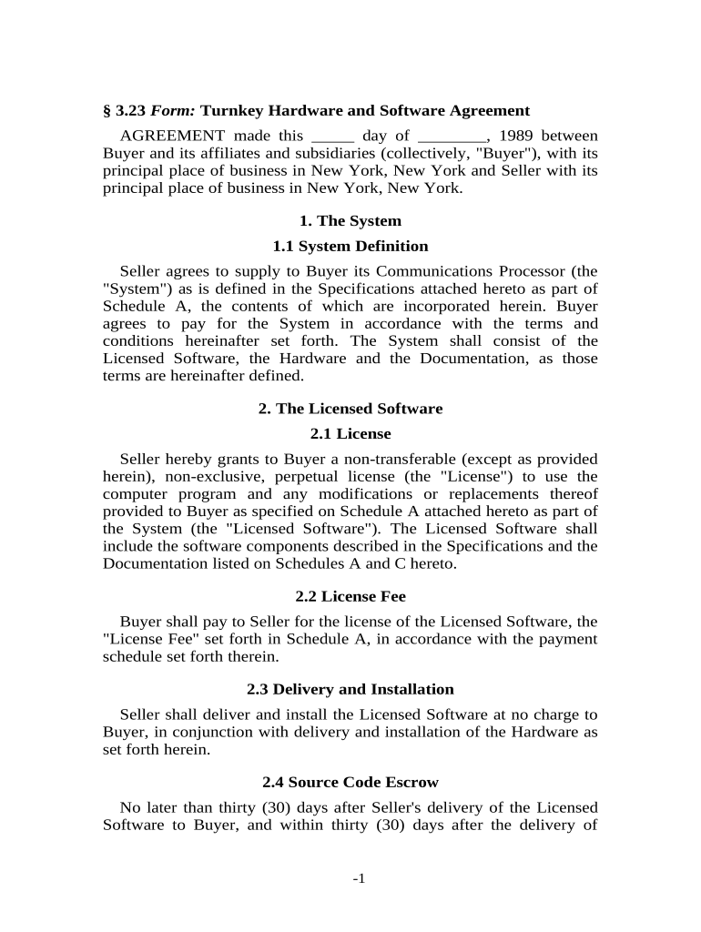 Turnkey Hardware and Software Agreement Fill out & sign online DocHub