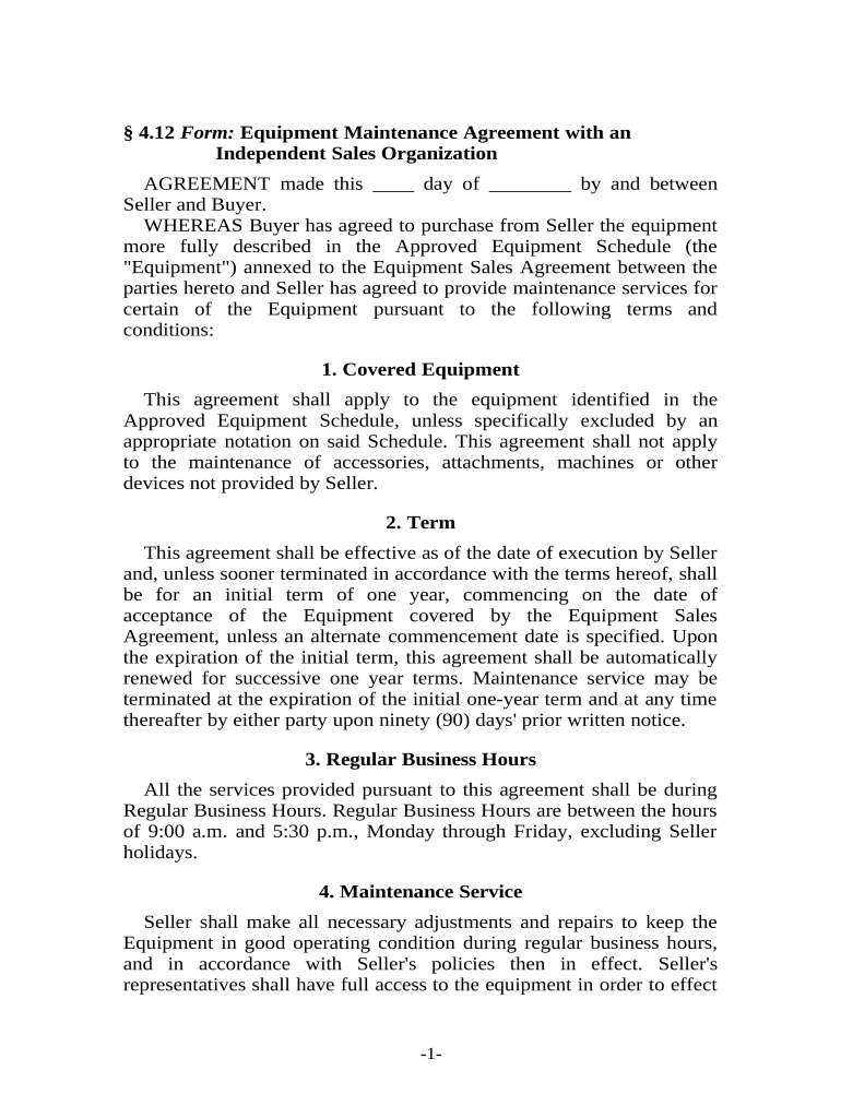 Equipment Maintenance Agreement with an Independent Sales Organization