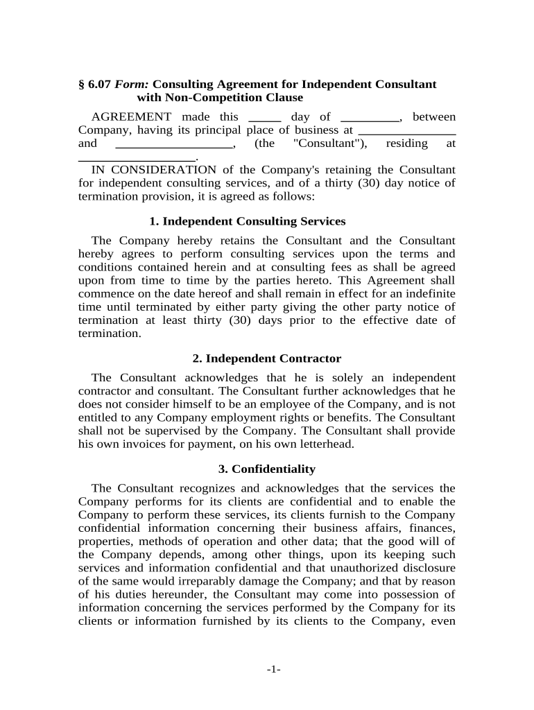 consultant non compete clause sample Preview on Page 1