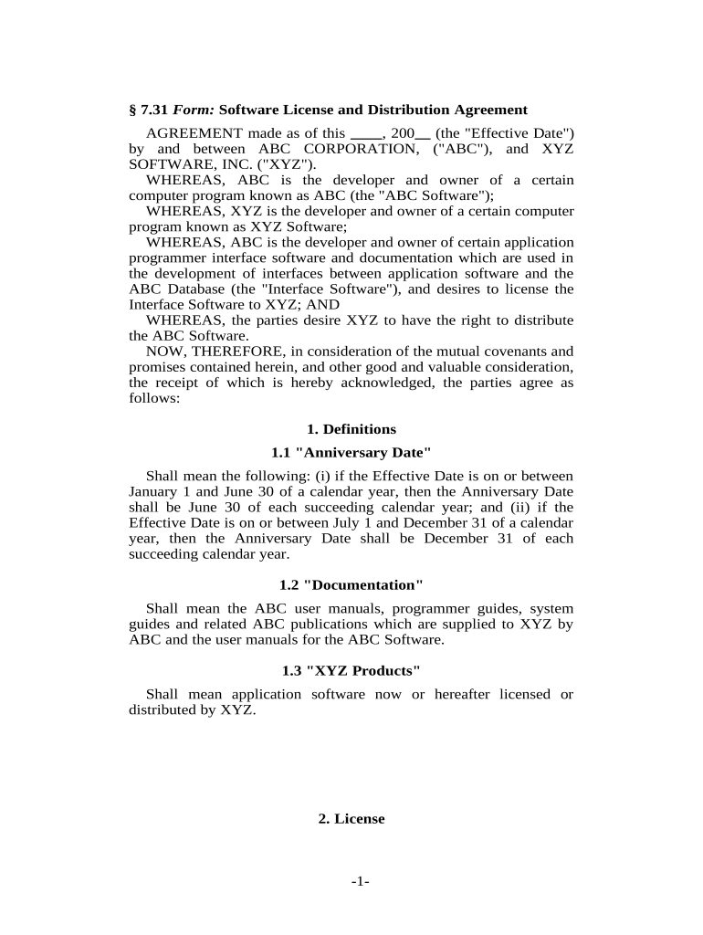Software License and Distribution Agreement Fill out & sign online