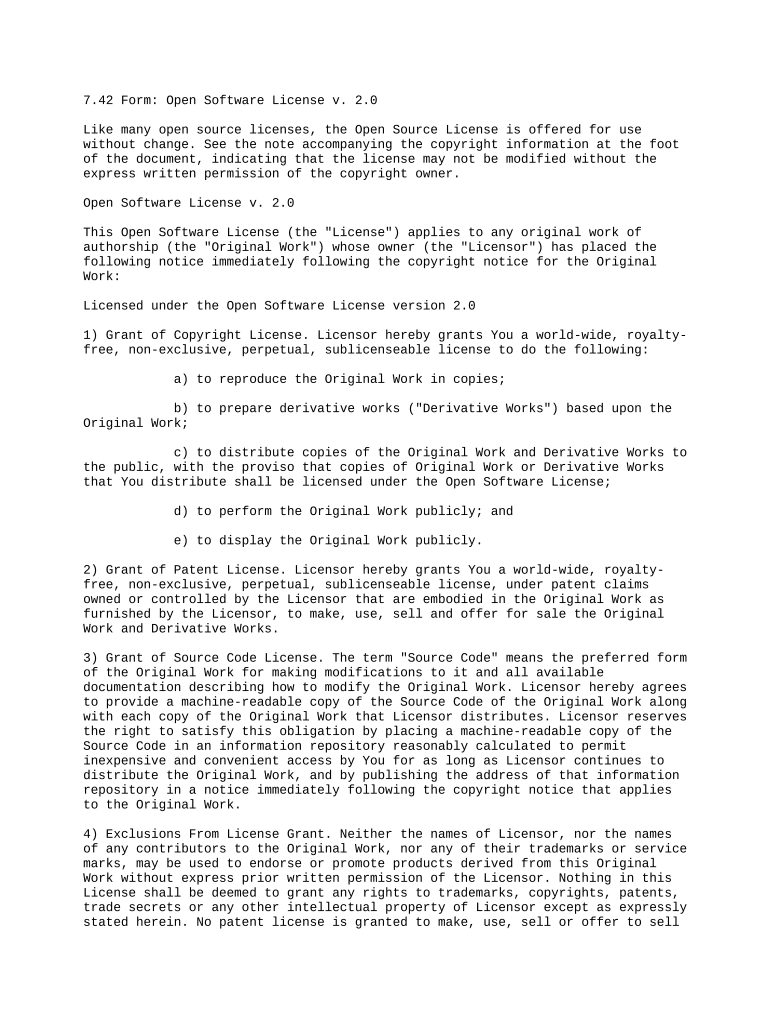 Open Software License Fill out & sign online DocHub