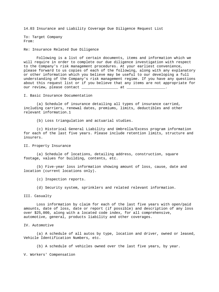 Insurance due diligence checklist Fill out & sign online DocHub