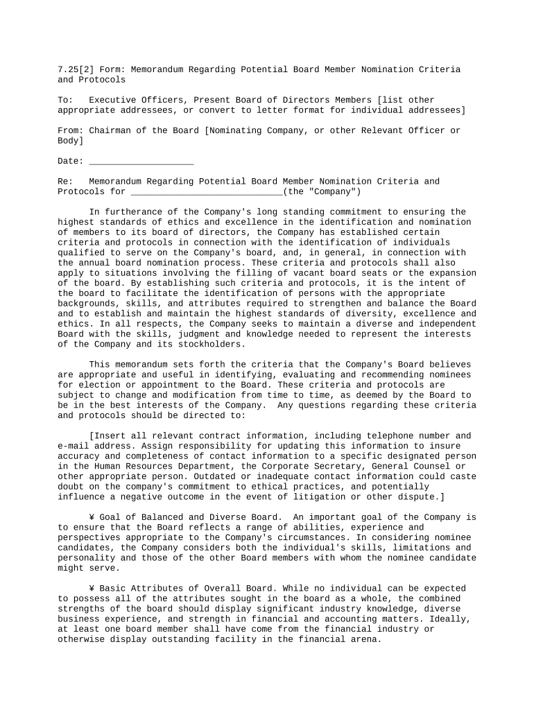 Memorandum Regarding Potential Board Member Nomination Criteria and  Protocols: Fill out & sign online | DocHub