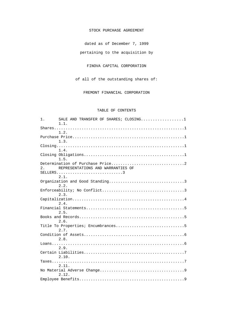 stock purchase agreement Preview on Page 1