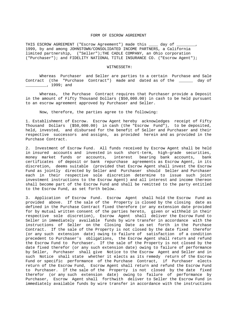 escrow agreement company Preview on Page 1