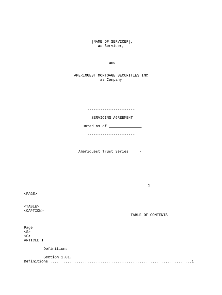 servicing agreement Preview on Page 1