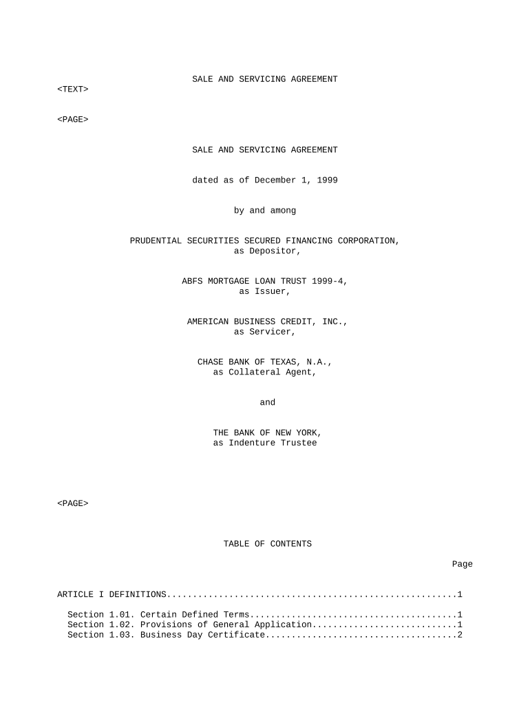 Sale and Servicing Agreement Preview on Page 1