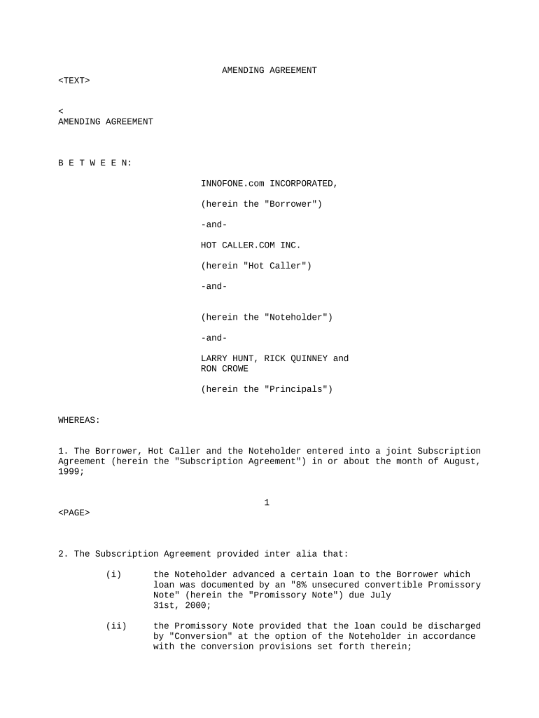 amending agreement Preview on Page 1.