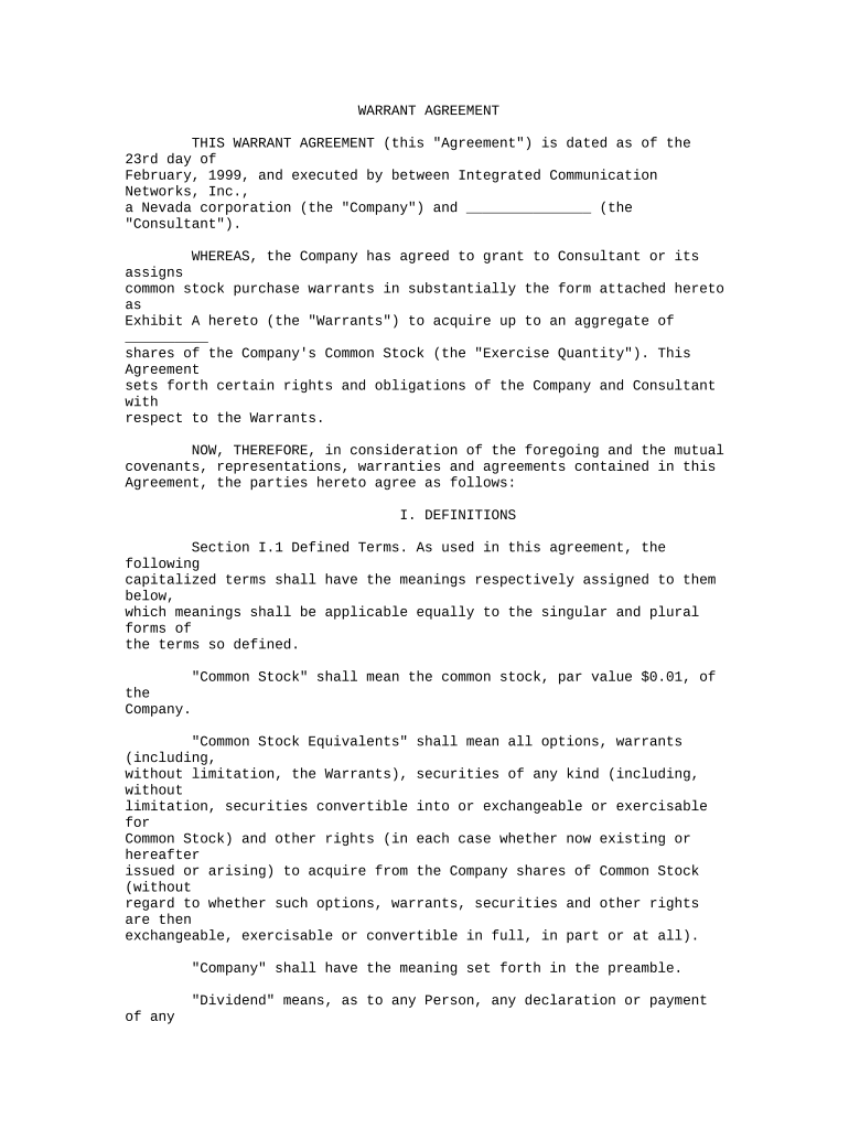 warrant agreement Preview on Page 1.