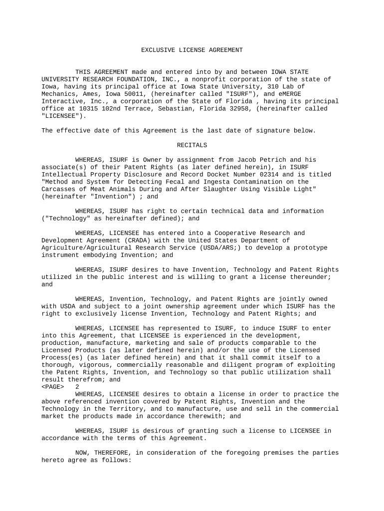 exclusivity agreement form Preview on Page 1