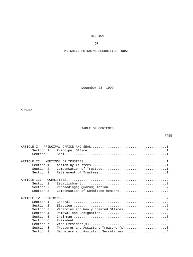 Bylaws of Mitchell Hutchins Securities Trust Preview on Page 1