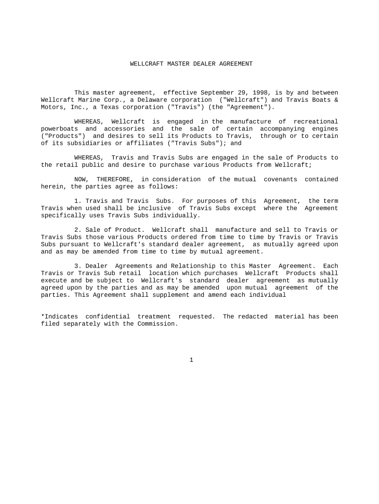 Wellcraft Master Dealer Agreement Preview on Page 1