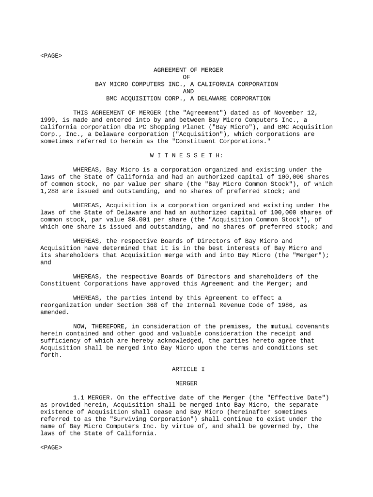 merger agreement Preview on Page 1