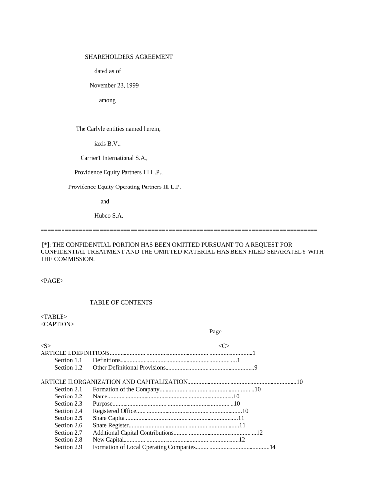 Shareholders Agreement Preview on Page 1