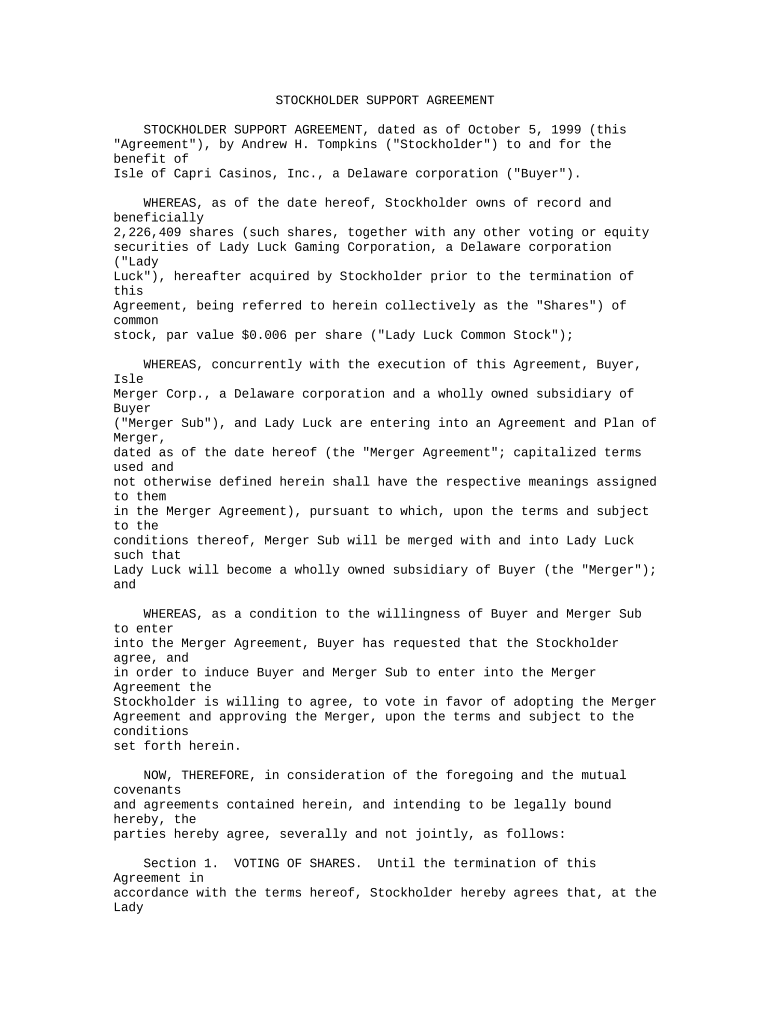 stockholder support agreement Preview on Page 1