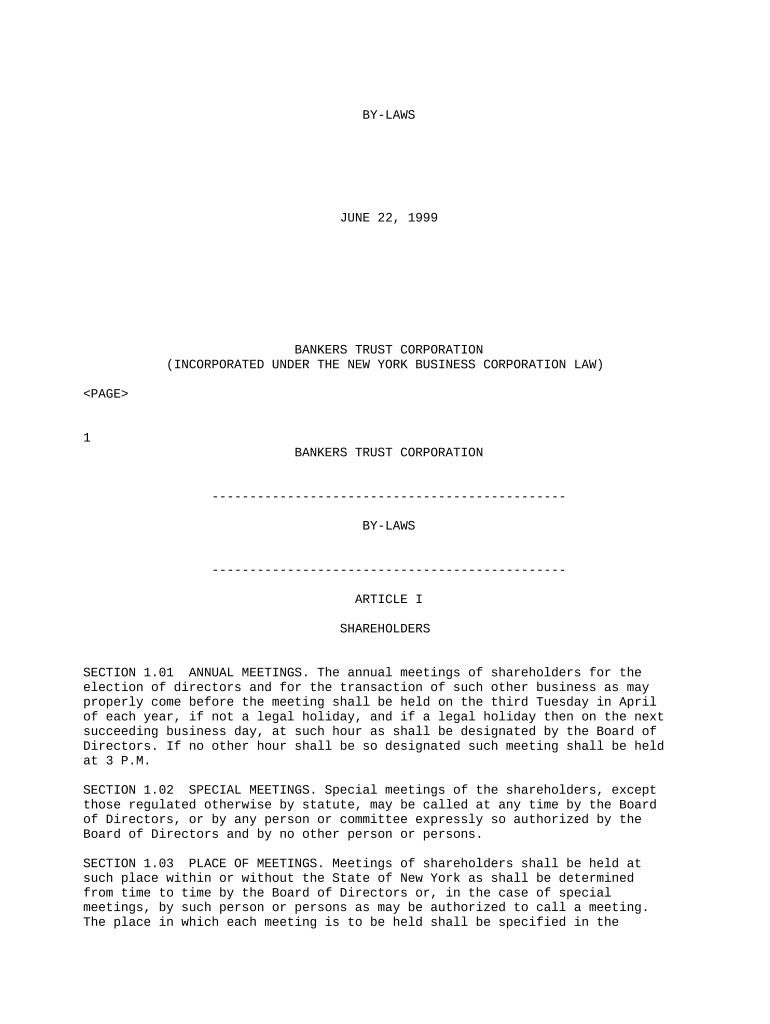 Bylaws of Bankers Trust Corporation Preview on Page 1