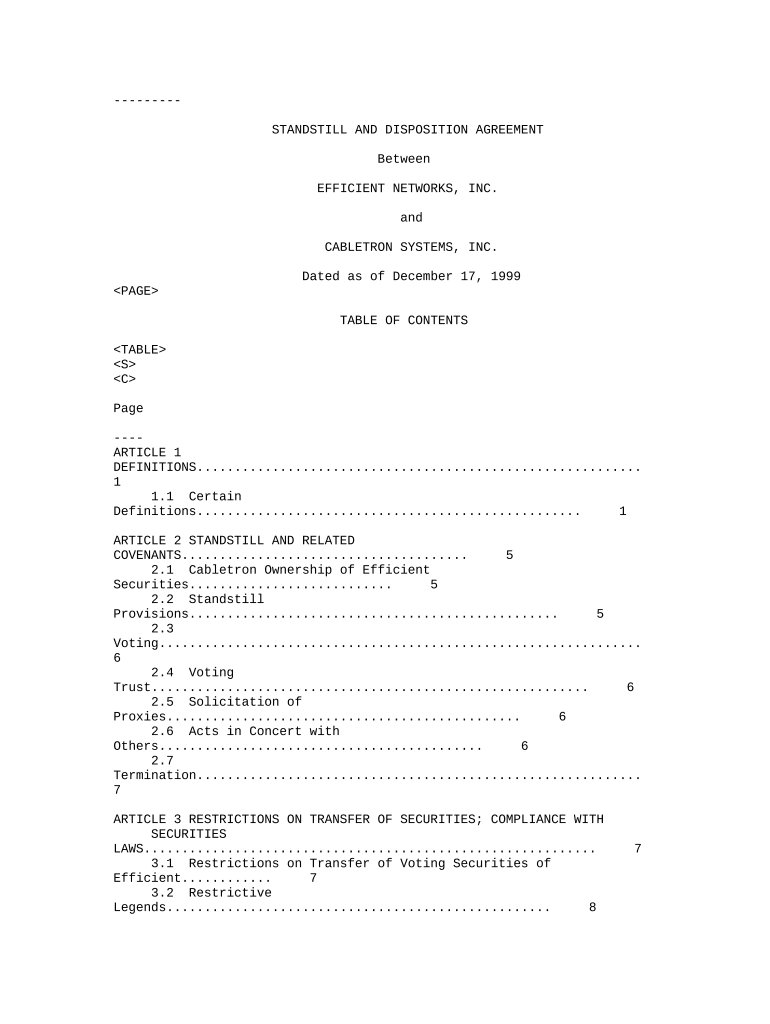 standstill agreement Preview on Page 1