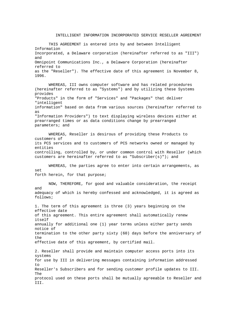 service reseller agreement Preview on Page 1