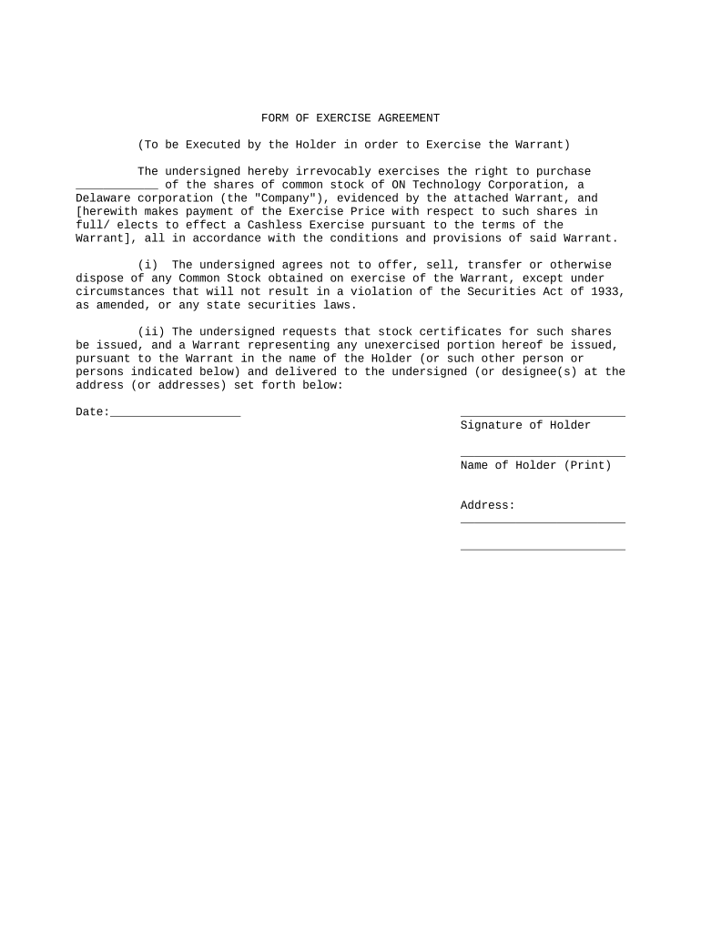 exercise agreement Preview on Page 1