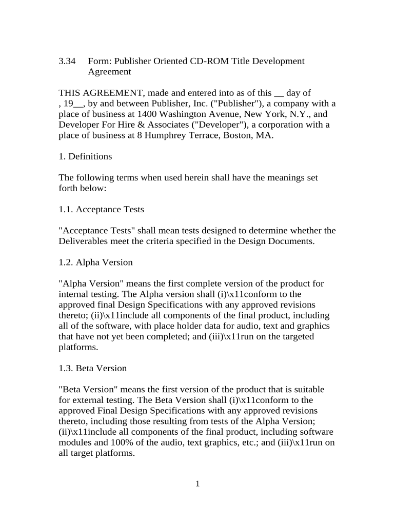 Publisher Oriented Compact Disc (CD) Title Development Agreement Fill