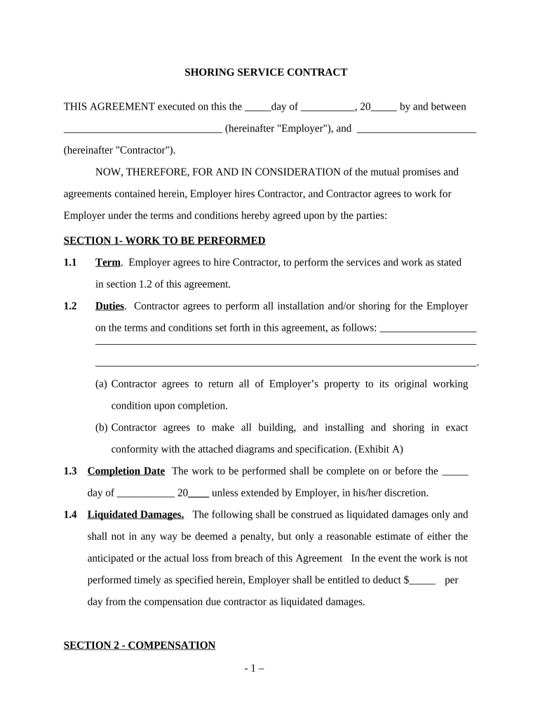 Shoring Services Contract - Self-Employed Preview on Page 1.